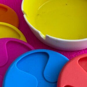 Vintage Porcelain MCM Ashtray & Umbra Silicone Wine Stem Coasters